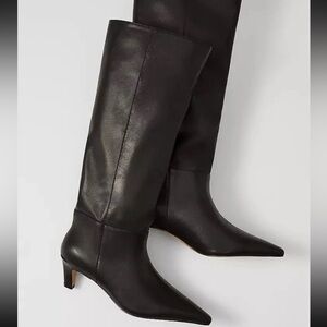 Ann Taylor New Leather Tall Boot Women 7.5 Black Kitten Heel Pointed Toe Classic